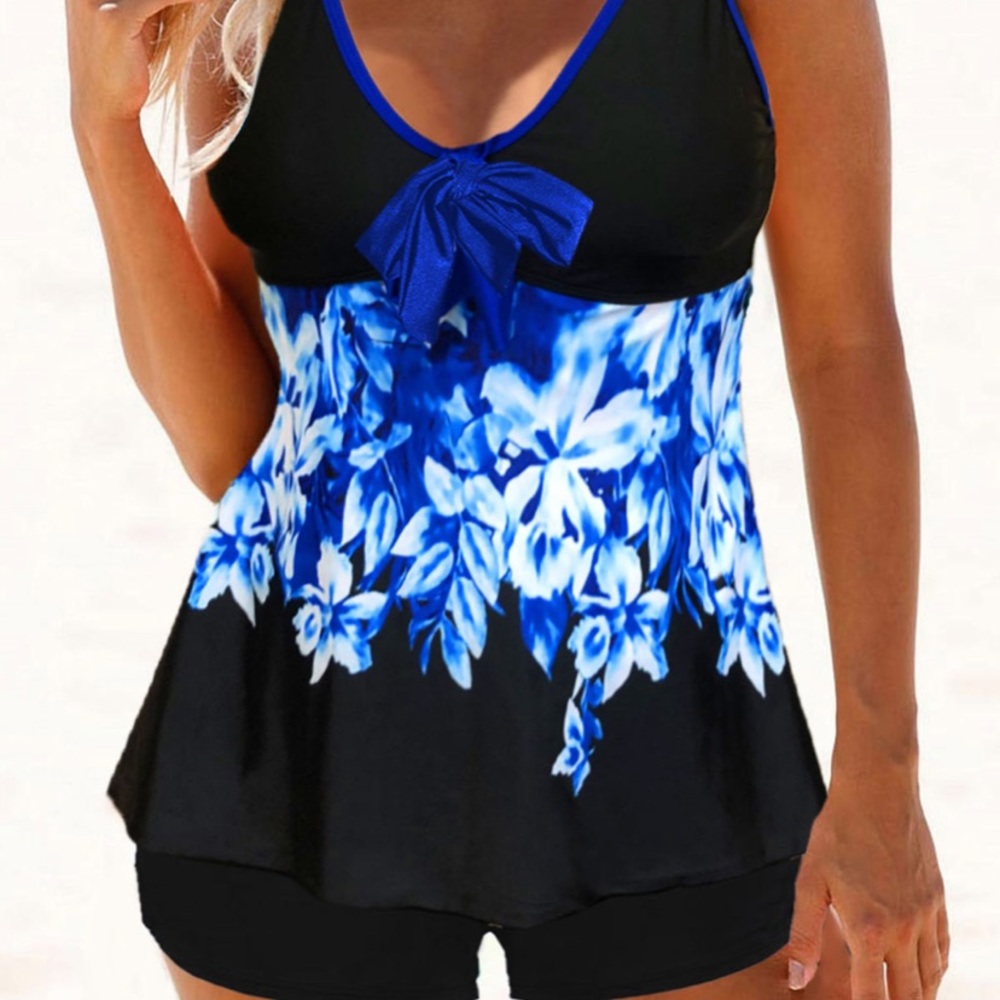 Tankini top Modlily medium blue black print
